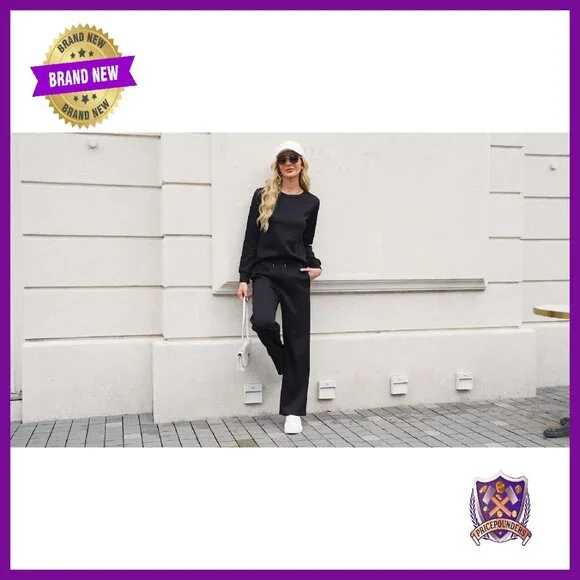 Cozy 2-Piece Lounge Set Wide Leg Sweatsuit Travel Outfit
